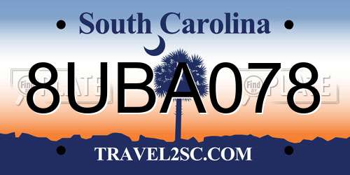 8UBA078 South Carolina License Plate