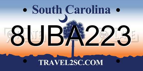 8UBA223 South Carolina License Plate