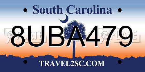 8UBA479 South Carolina License Plate