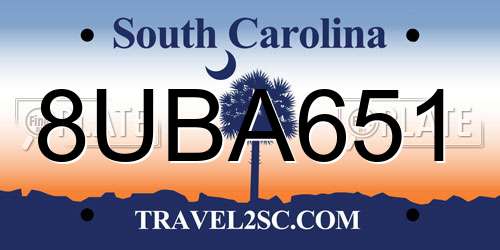 8UBA651 South Carolina License Plate