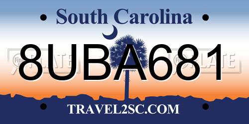 8UBA681 South Carolina License Plate