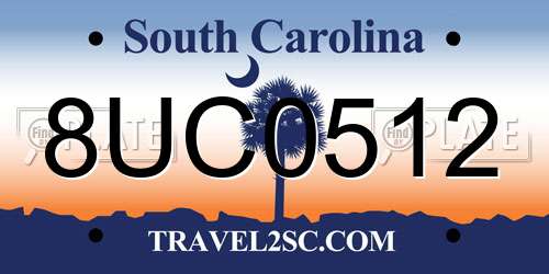 8UC0512 South Carolina License Plate