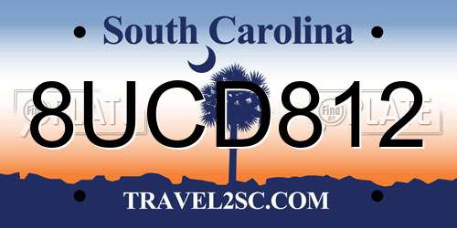 8UCD812 South Carolina License Plate