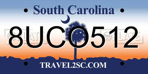 8UCO512 South Carolina License Plate