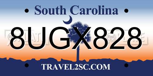 8UGX828 South Carolina License Plate