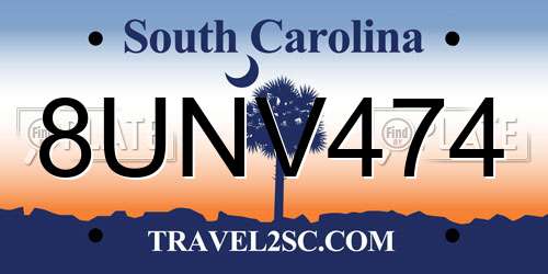 8UNV474 South Carolina License Plate