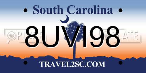8UVI98 South Carolina License Plate