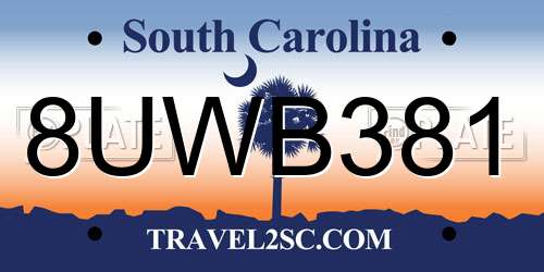 8UWB381 South Carolina License Plate
