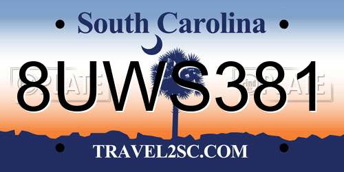 8UWS381 South Carolina License Plate