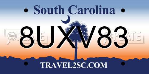 8UXV83 South Carolina License Plate