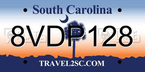 8VDP128 South Carolina License Plate