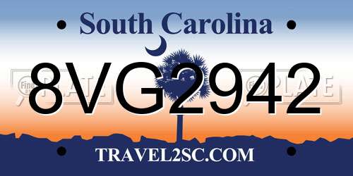 8VG2942 South Carolina License Plate
