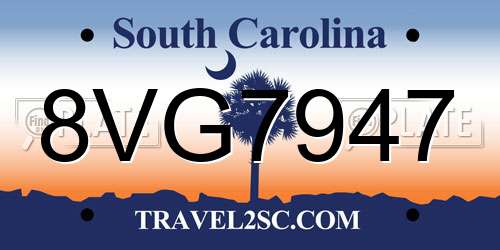 8VG7947 South Carolina License Plate