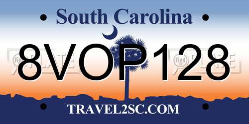 8VOP128 South Carolina License Plate