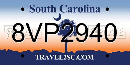 8VP2940 South Carolina License Plate