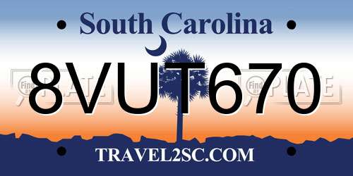 8VUT670 South Carolina License Plate