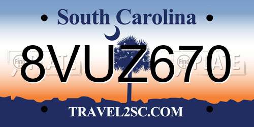 8VUZ670 South Carolina License Plate