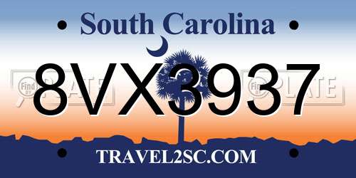 8VX3937 South Carolina License Plate