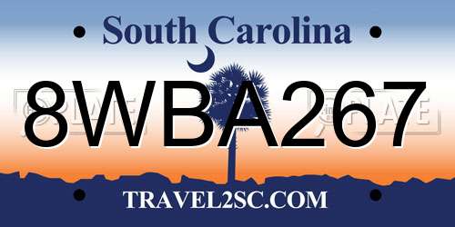 8WBA267 South Carolina License Plate