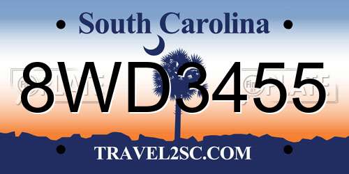 8WD3455 South Carolina License Plate