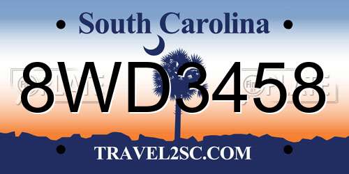 8WD3458 South Carolina License Plate