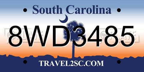 8WD3485 South Carolina License Plate