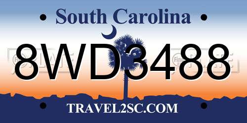 8WD3488 South Carolina License Plate