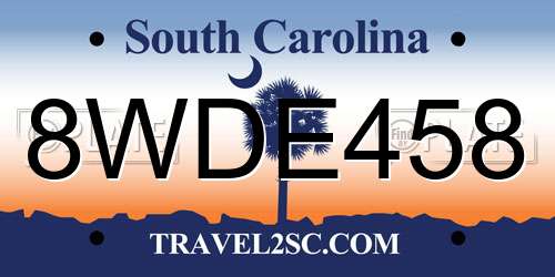 8WDE458 South Carolina License Plate