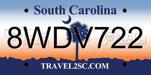 8WDV722 South Carolina License Plate