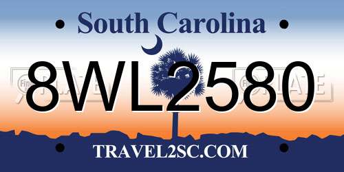 8WL2580 South Carolina License Plate