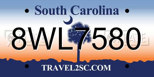 8WL7580 South Carolina License Plate