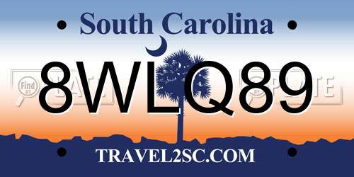 8WLQ89 South Carolina License Plate