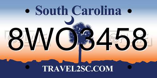 8WO3458 South Carolina License Plate