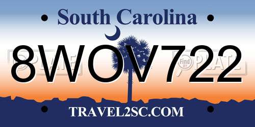 8WOV722 South Carolina License Plate