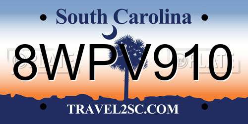 8WPV910 South Carolina License Plate