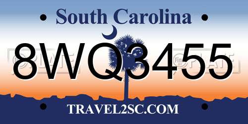 8WQ3455 South Carolina License Plate