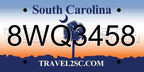 8WQ3458 South Carolina License Plate