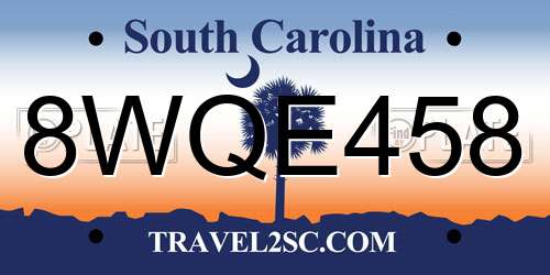 8WQE458 South Carolina License Plate