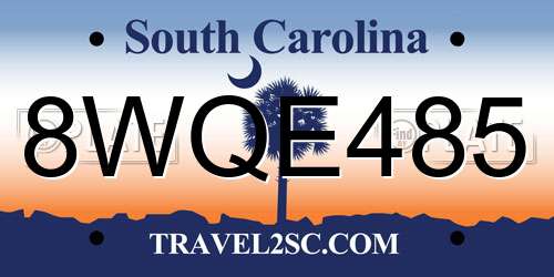 8WQE485 South Carolina License Plate