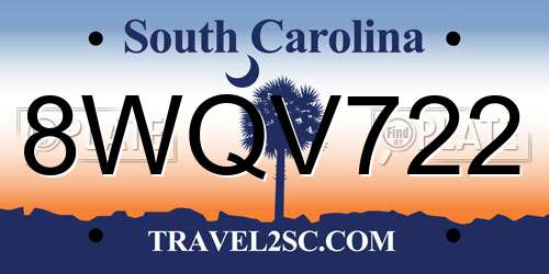 8WQV722 South Carolina License Plate