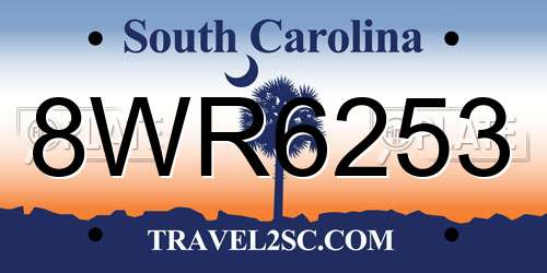 8WR6253 South Carolina License Plate