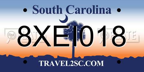 8XEI018 South Carolina License Plate