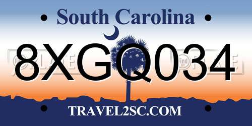 8XGQ034 South Carolina License Plate