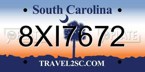 8XI7672 South Carolina License Plate