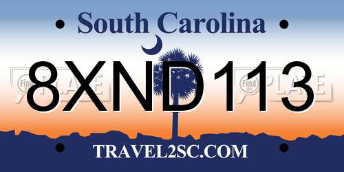 8XND113 South Carolina License Plate