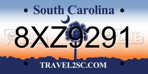 8XZ9291 South Carolina License Plate