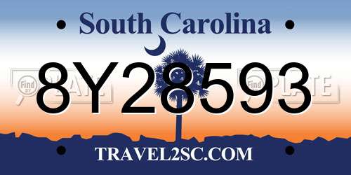 8Y28593 South Carolina License Plate
