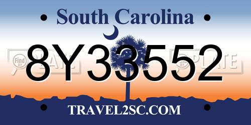 8Y33552 South Carolina License Plate