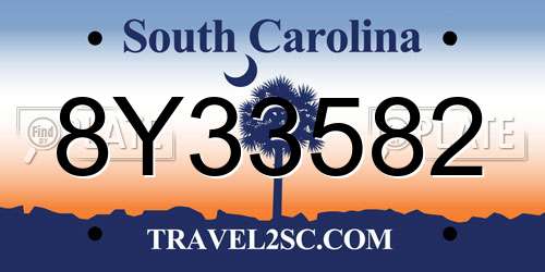 8Y33582 South Carolina License Plate
