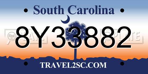 8Y33882 South Carolina License Plate